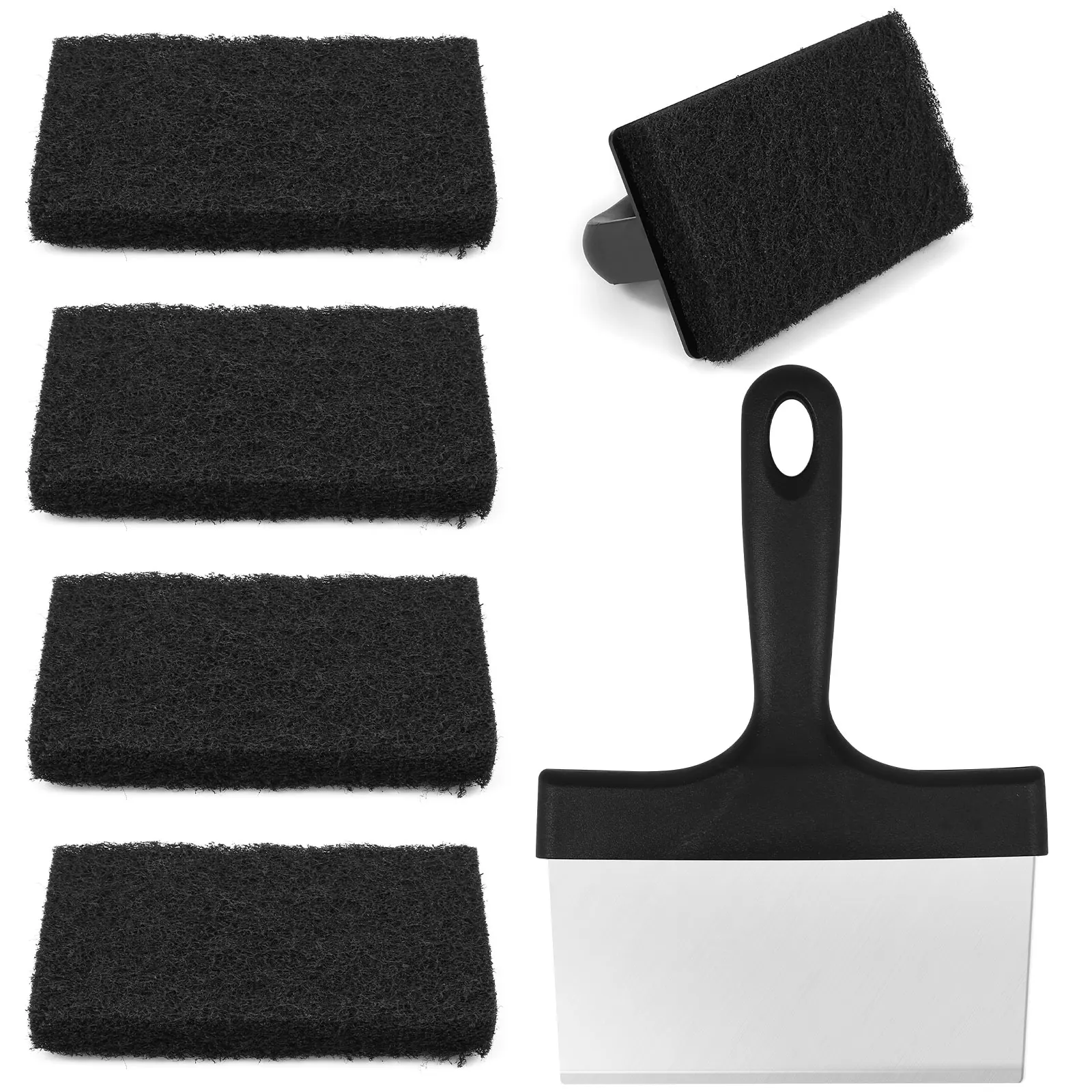 

New 7Pcs Griddle Cleaning Kit Stainless Steel Griddle Scraper with Cleaning Brick Easy to Use Grill Scouring Pad with Handle