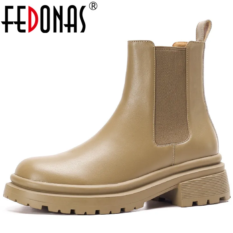 

Женские ботильоны на толстом каблуке FEDONAS, классические ботильоны из натуральной кожи на осень-зиму, Повседневная Удобная Обувь для улицы
