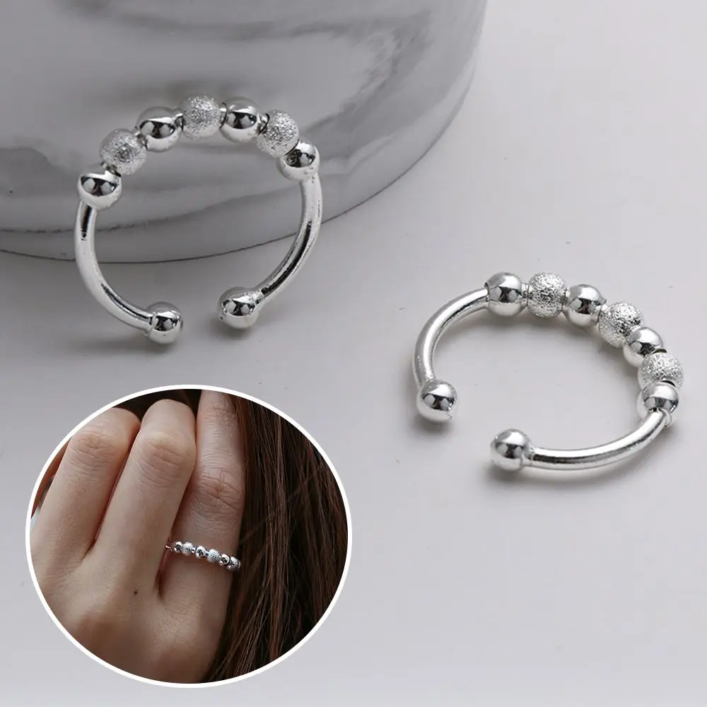 

Girl Women Anti Stress Single Coil Creativity Anxiety Ring Rotate Freely Beaded Jewelry Fidget Beads Rings