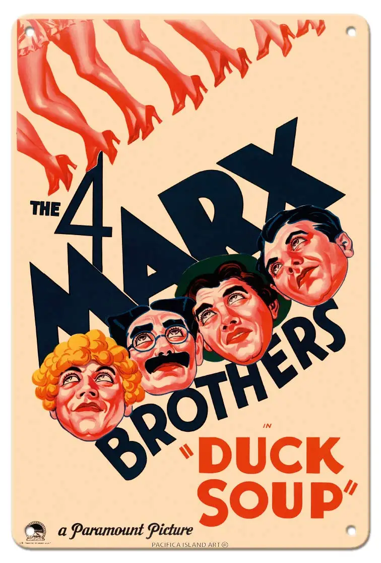 

The 4 Marx Brothers in Duck Soup Vintage Film Movie Poster c.1930s 8in x 12in Vintage Metal Tin Sign