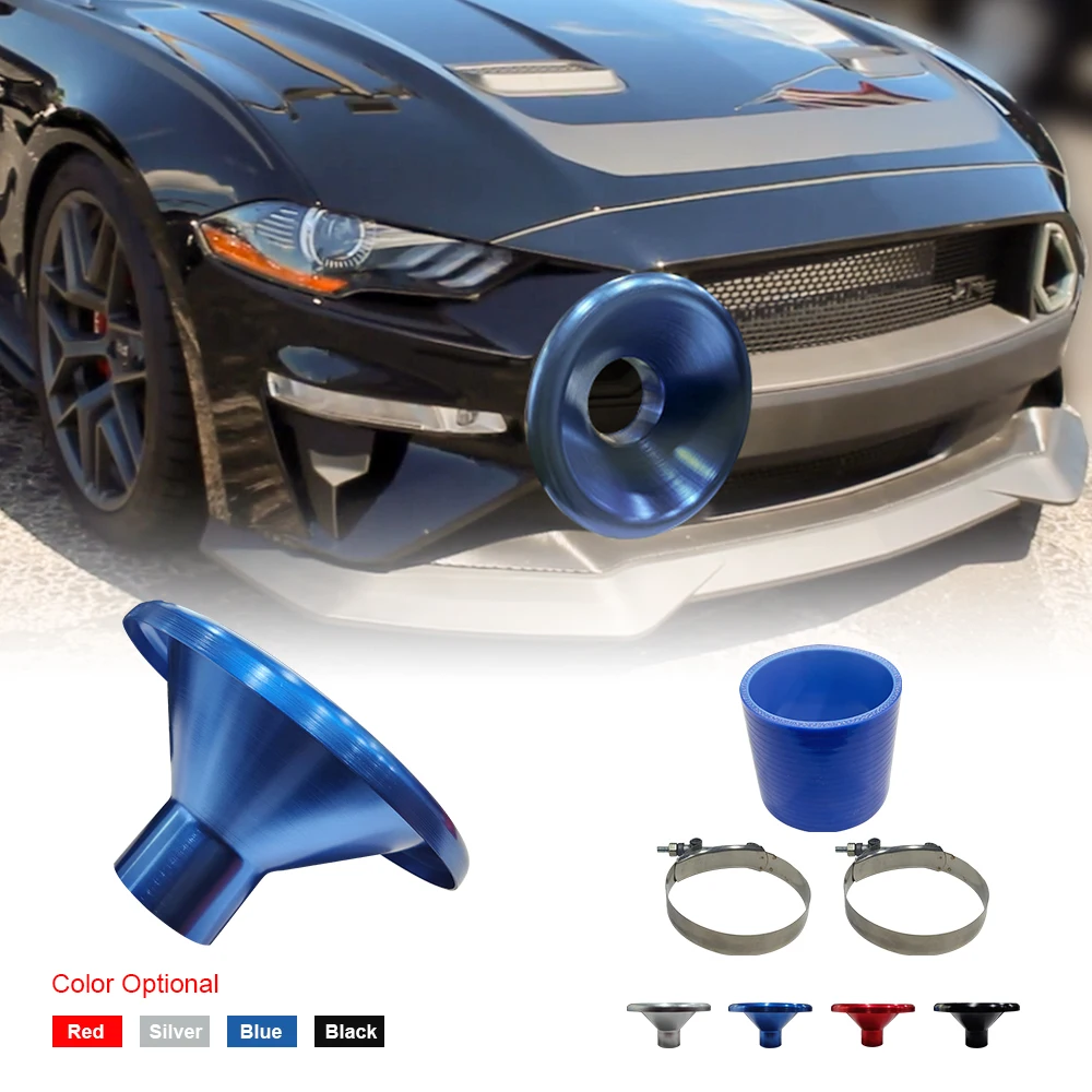 

3" Car Bellmouth Velocity Stack Adapter Air Intake Turbo Horn Silver Blue Red Black Tone Air Intake Turbo Horn with 3inch Hose