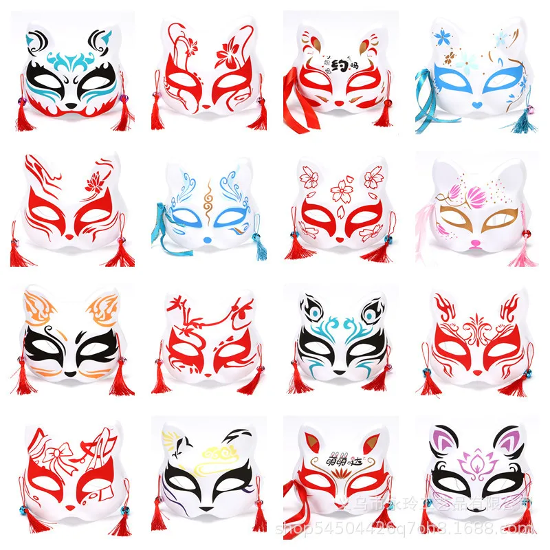 

Anime Fox Mask Cosplay Costume Party Prop Hand-Painted Japanese Half Face Cat Mask Masquerade Festival Ball Kabuki Kitsune Masks