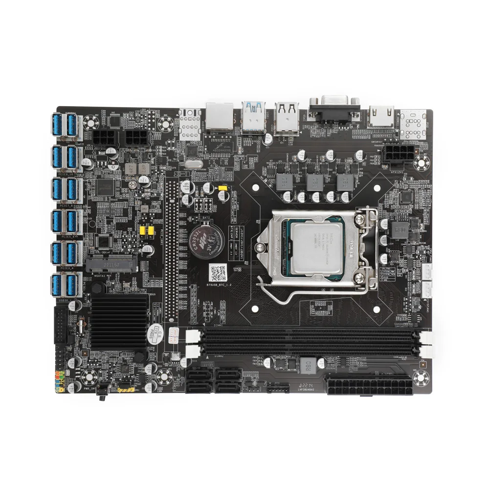 Материнская плата B75 для майнинга 12 USB 3 0 к PCI-E X16 LGA 1155 G1620 ЦП DDR3 SATA mSATA HD VGA Биткоин BTC