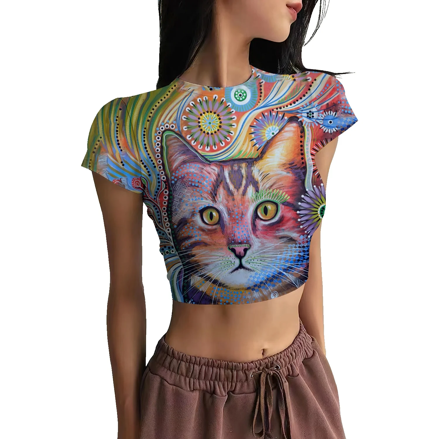 

Женская футболка с коротким рукавом и круглым вырезом, в европейском и американском стиле