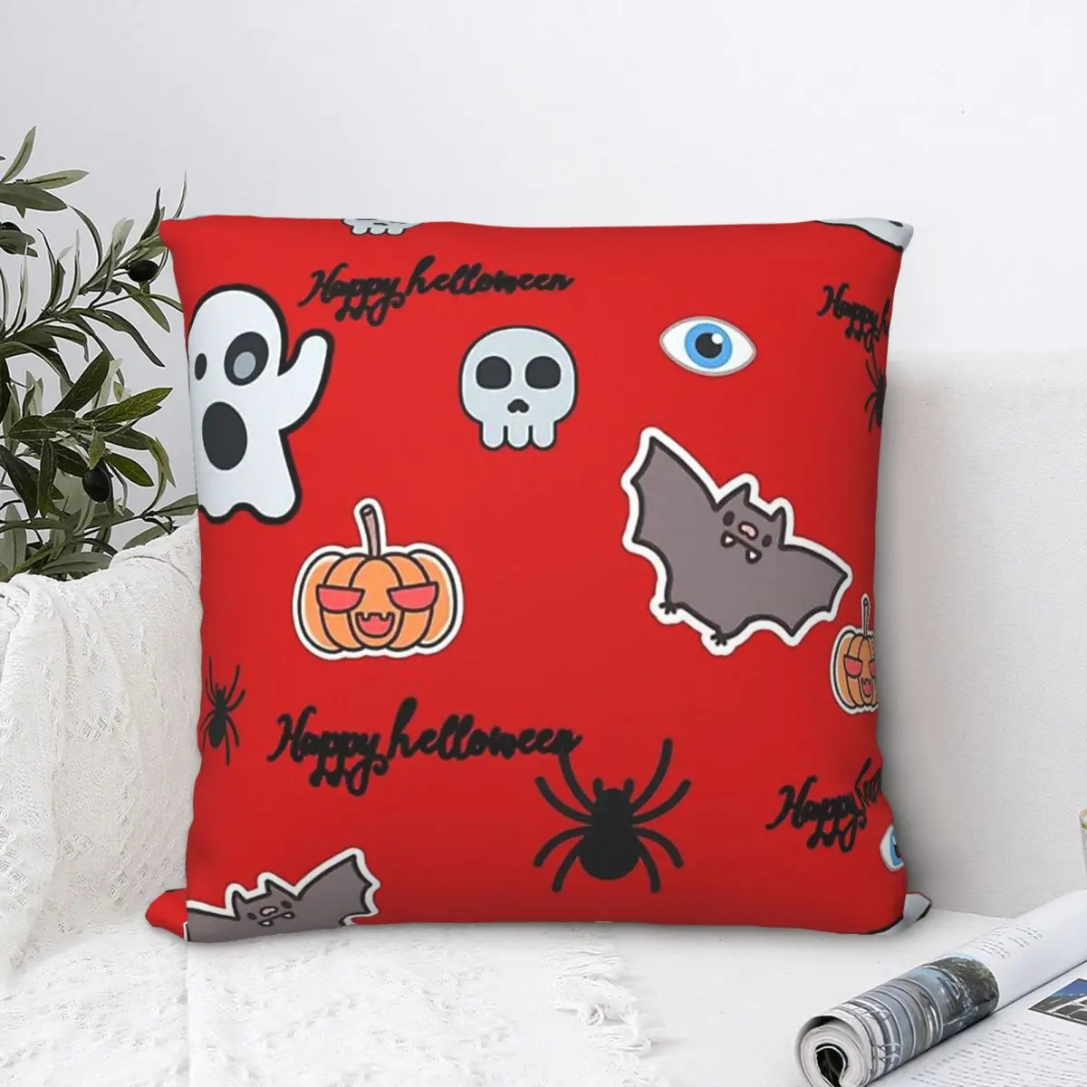 

Party Polyester Cushion Cover Halloween Ghost Fear Pumpkin Bedroom Garden Decorative Kawaii Coussincase