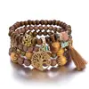 Handmade Wood Beads Chain Bracelet Set For Women 4