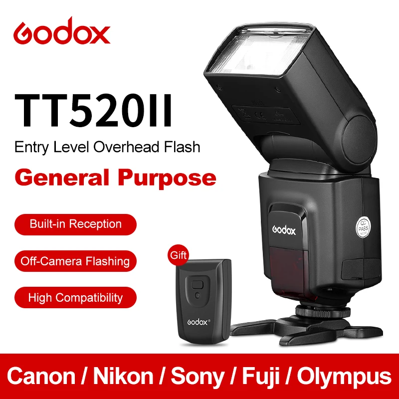 Godox TT520 II Flash TT520II with Build-in 433MHz Wireless Signal + Flash Trigger for Canon Nikon Pentax Olympus DSLR Cameras