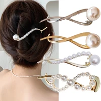 2022 new simple temperament pearl hairpin gold barrettes back of head device hair clips woman headdress accessories