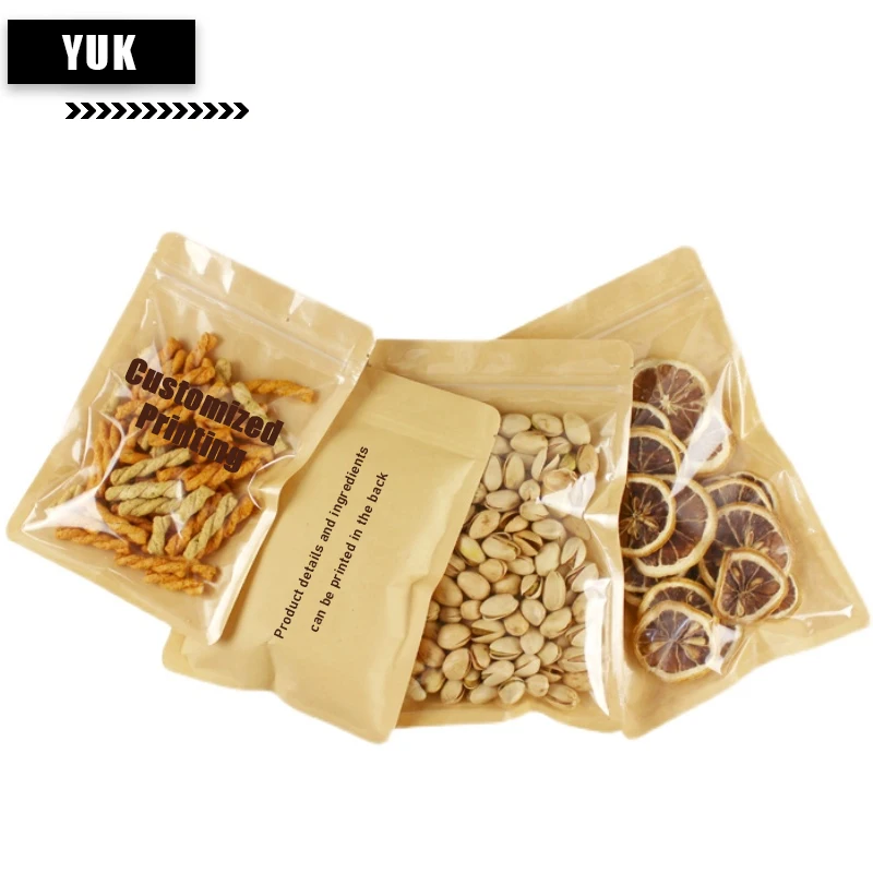 

Best Selling Custom Printed Kraft Paper Half Clear Flat Bottom Zipper Bag Food Nnut Sugar Pouch