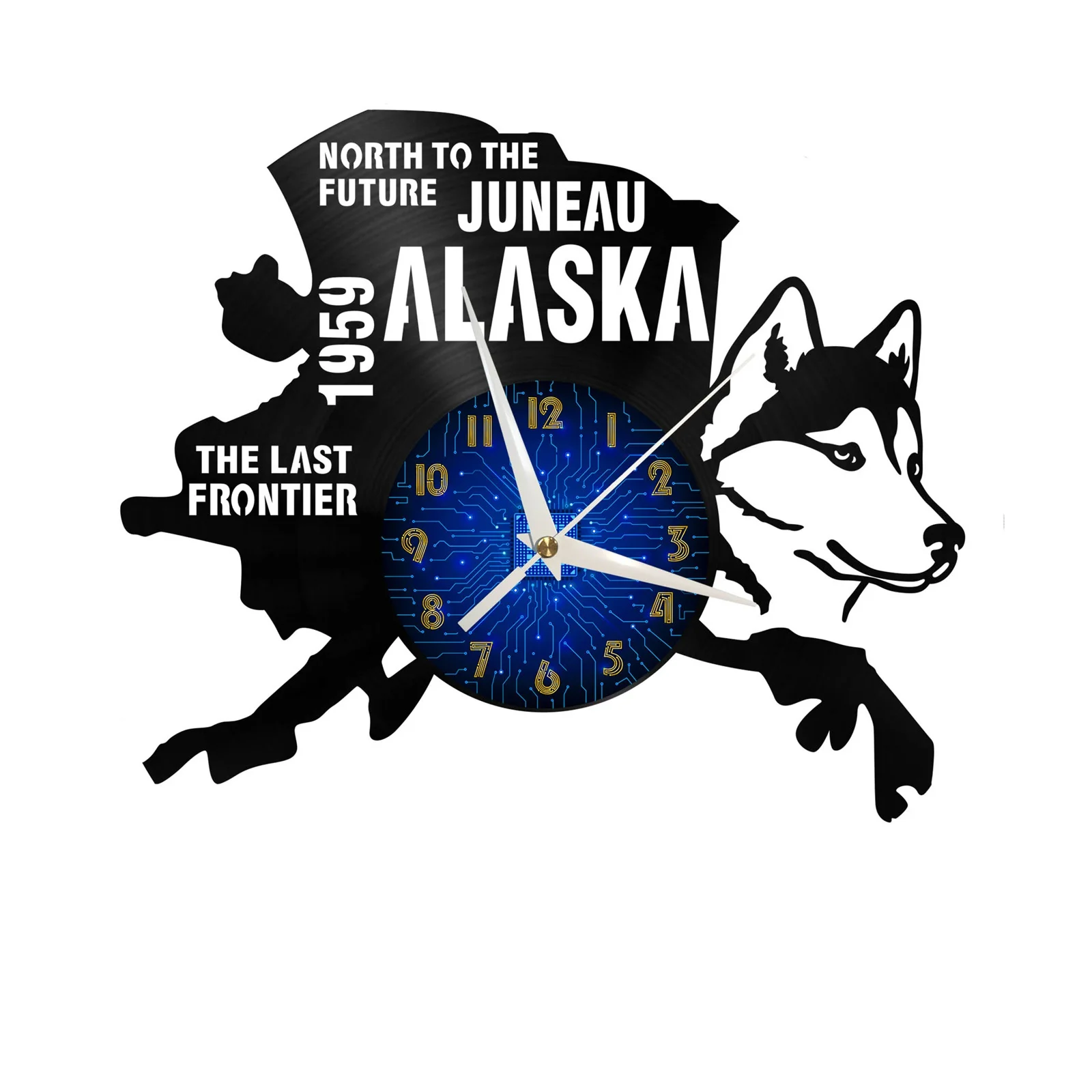 

1959 ALASKA HUSKY Dog theme 12 Inch Vinyl Record Wall Clock Battery Operated Silent Non-Ticking