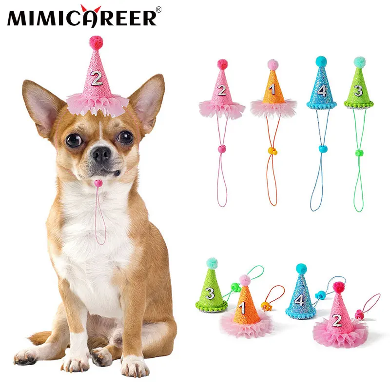 

Pet Dogs Hats with Digital Cat Dog Birthday Costume Sequins Headwear Hat For Small Dogs Christmas Party Pets Accessories