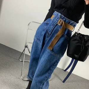 Fashion Vintage Mom Jean Loose Washed Denim Trousers 2022 Women Korean High Waist Ankle Length Baggy in Pakistan