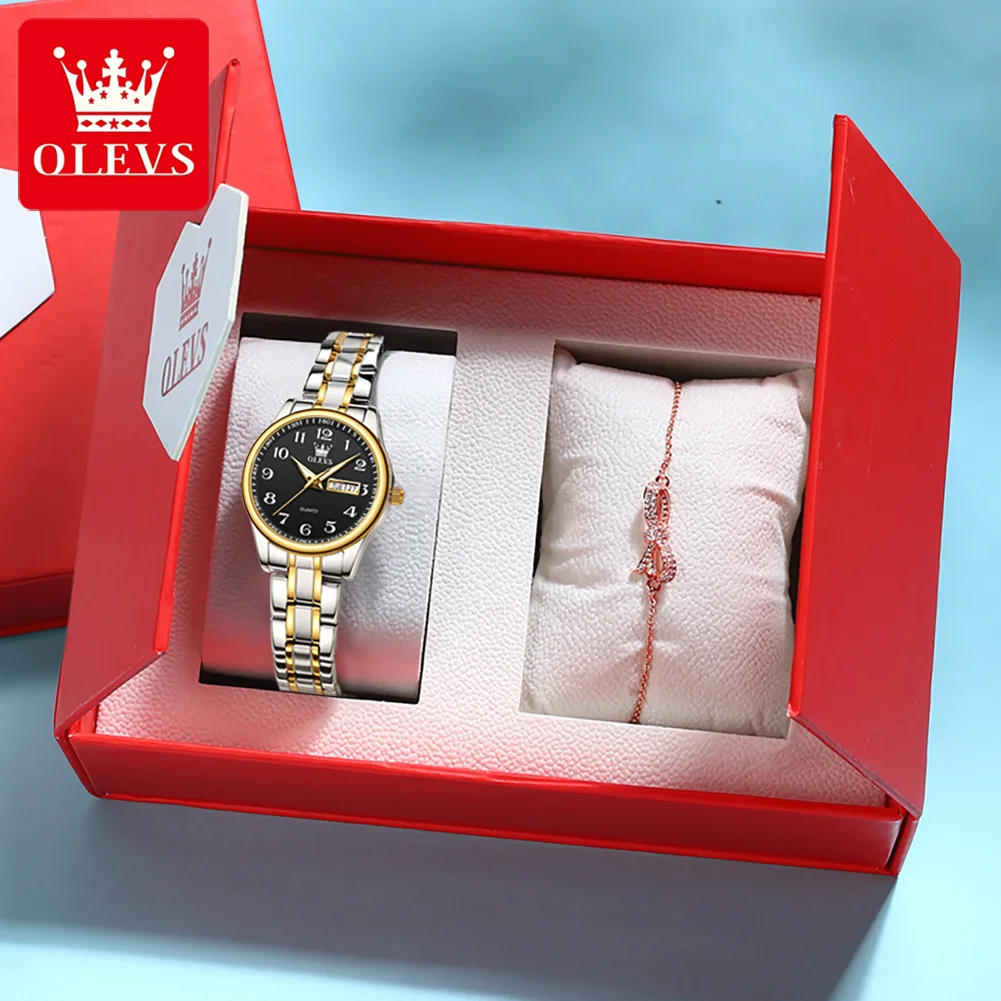 OLEVS 5567 Black Dial Quartz Watch for Women Stainless Steel Waterproof Watches Luxury Brand Fashion Ladies Dress Wristwatch