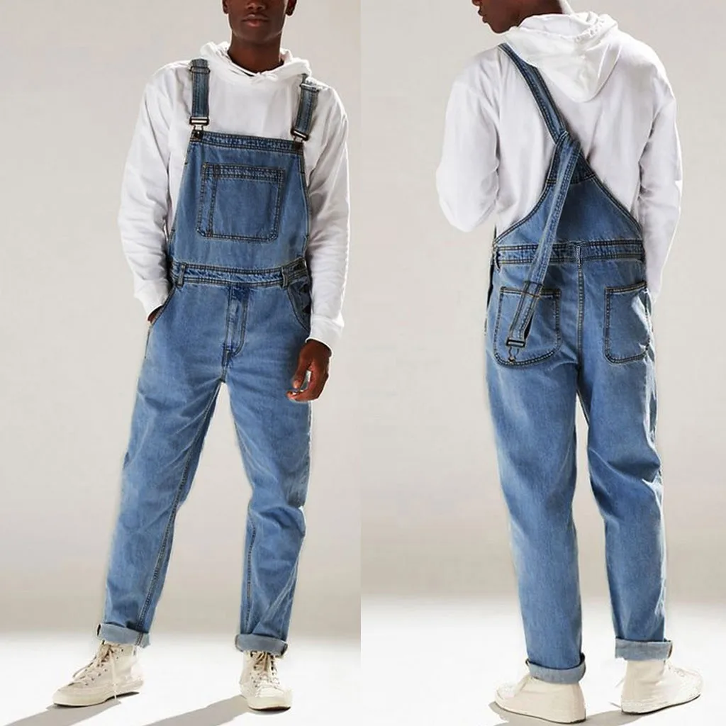 

Pocket Overall Mens Suspender Streetwear Jumpsuit Overall Pants Jeans Men's pants