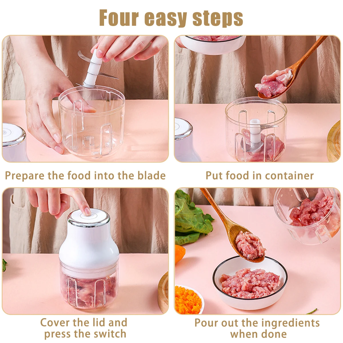 250 мл Мини электрический чесночный измельчитель Пищевой резатель Мясорубка Имбирь Толкатель Машина Чили Овощной Дробилка Кухонный инструмент.