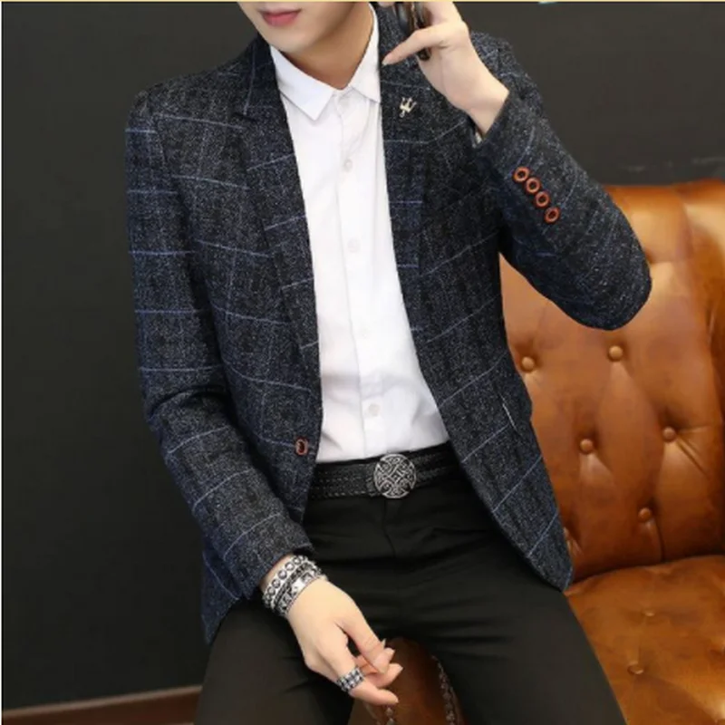 

2022 Spring/Summer New Men's Suit Street Men's Plaid Suit Jacket Leisure Commercial High Quality Clothing Men's Slim Sports