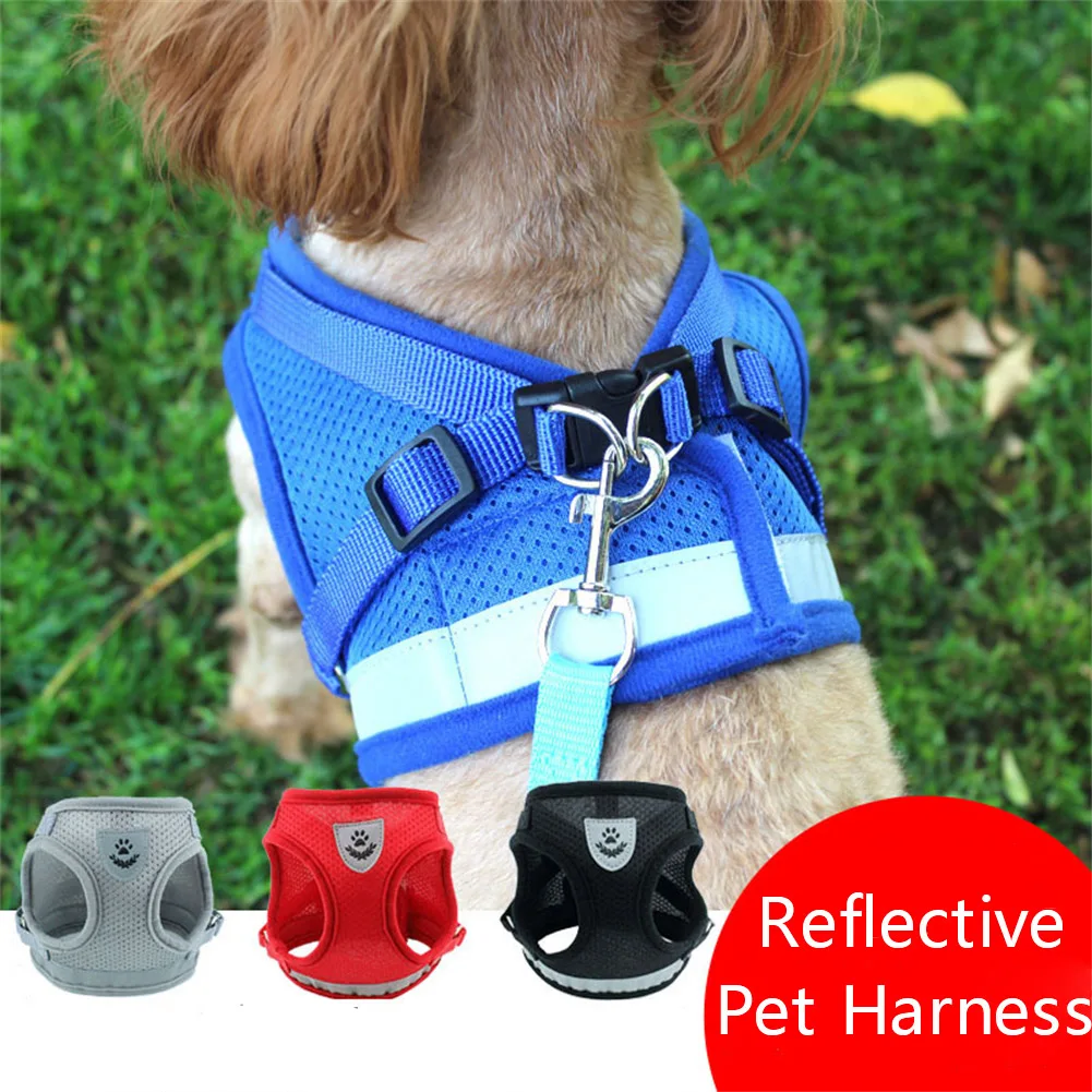 

Регулируемый сетчатый яркий Светоотражающий ошейник для собак и кошек с тяговым шнурком, нагрудный ремень, поводок для домашних животных