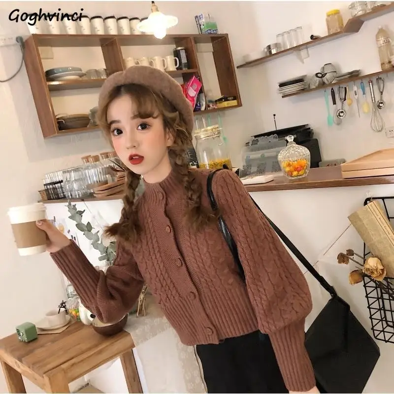 

Cardigan Women Solid All-match Simple Office Lady Clothing Ulzzang Knitted Slim Fashion Retro Autumn Casual Button Popular Sweet