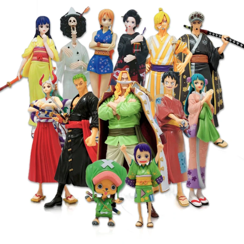 

Anime One Piece Action Figure Brook Water Law Luffy Zoro Sanji Nami Robin Usopp Kikunojo DXF Wano Country Anime Model Dolls Toys