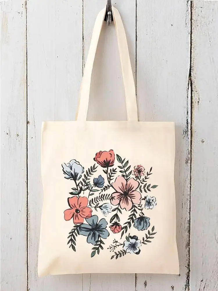 

Print Casual Shopper Flower Trend New 90s Style Shopping Graphic Handbags Female Shoulder Girls Women Fashion Canvas Tote Bag