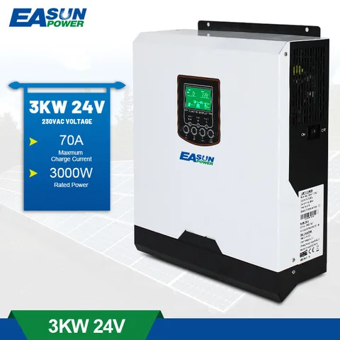 Источник питания EASUN солнечный инвертор 3KVA 24V 50Hz/60Hz, гибридный инвертор 230VAC Pure Sine Wave 50A PWM инвертор для зарядки аккумулятора
