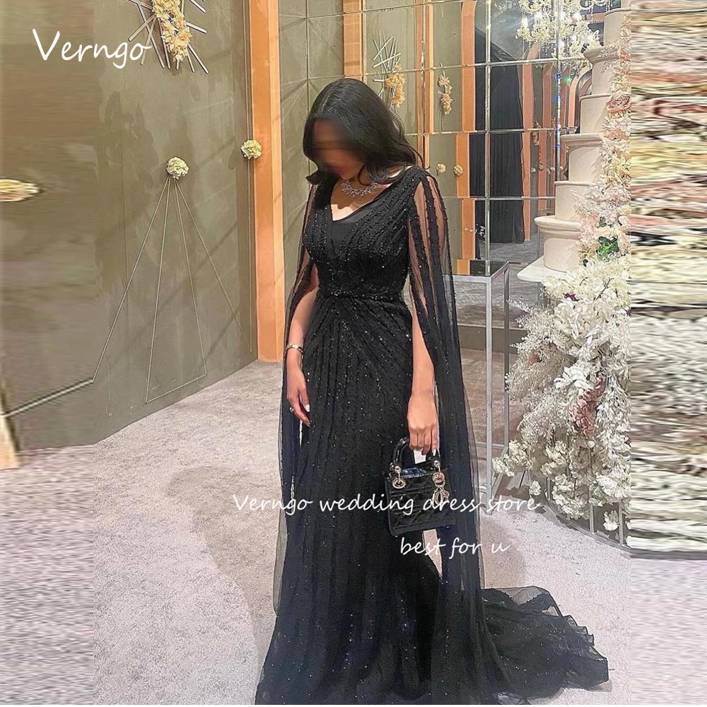 

Блестящие кружевные вечерние платья Verngo с V-образным вырезом и длинным рукавом-накидкой, женские платья Дубая, арабские платья для выпускно...