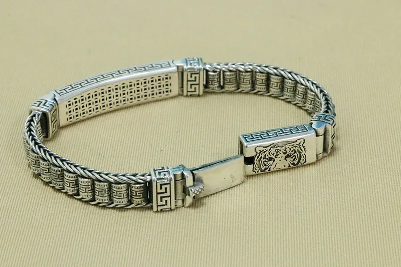 Браслет из серебра 925 пробы с тигром годом зодиака для мужчин ювелирные изделия