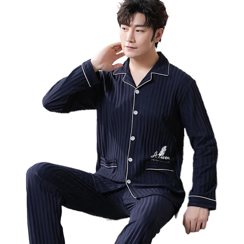 New 2022 Autumn Winter Men Pajamas Long Sleeve Male Pajama Set Men Full Cotton Pajamas for Men Sleepwear Suit Homewear Large 5XL