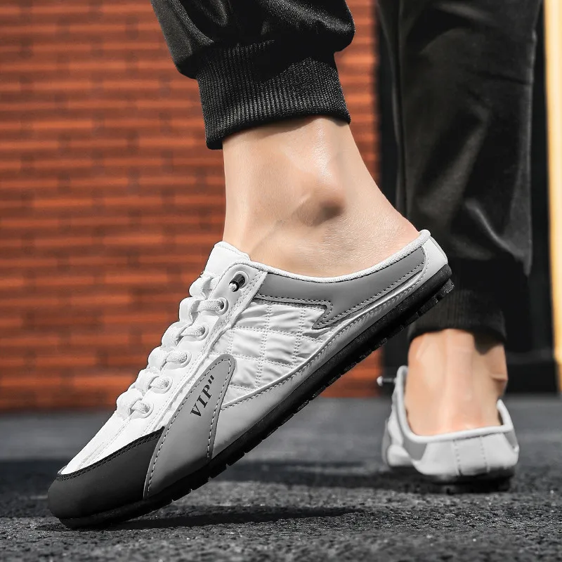 Fashion  men 2022 New Style lat-soled Wild Flat-bottomed Summer Thin Section Baotou Half Slippers