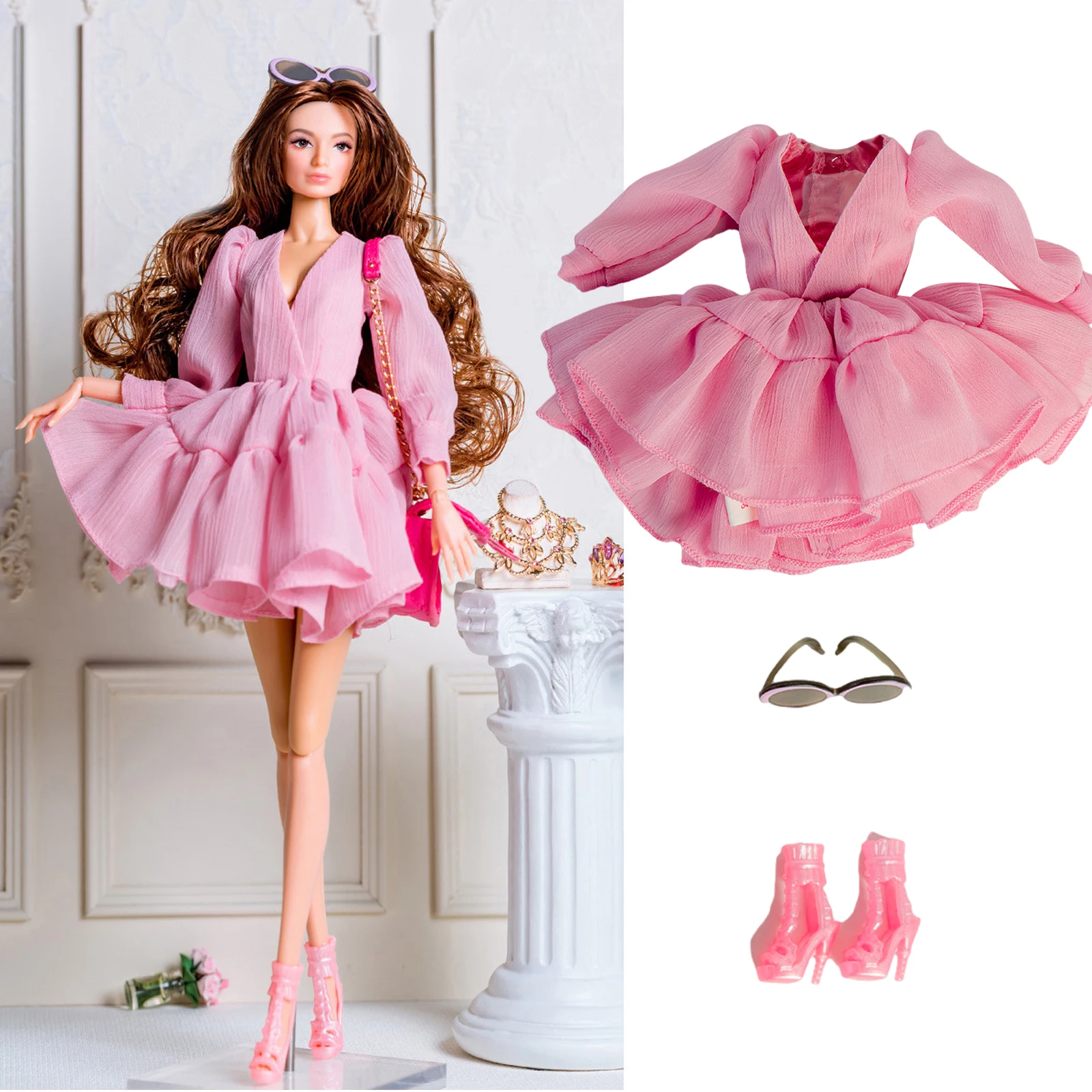 Розовое платье для куклы BJD 11 5 дюймов