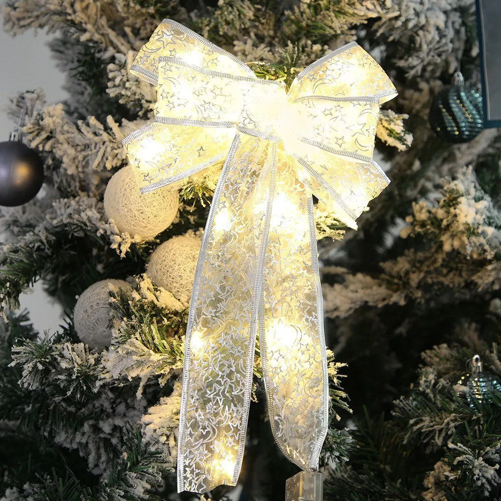 

Светодиодная лента, банты, украшения для рождественской елки, лук для елки, Топпер, Новогоднее украшение для дома, Рождественская елка, цвет 2023