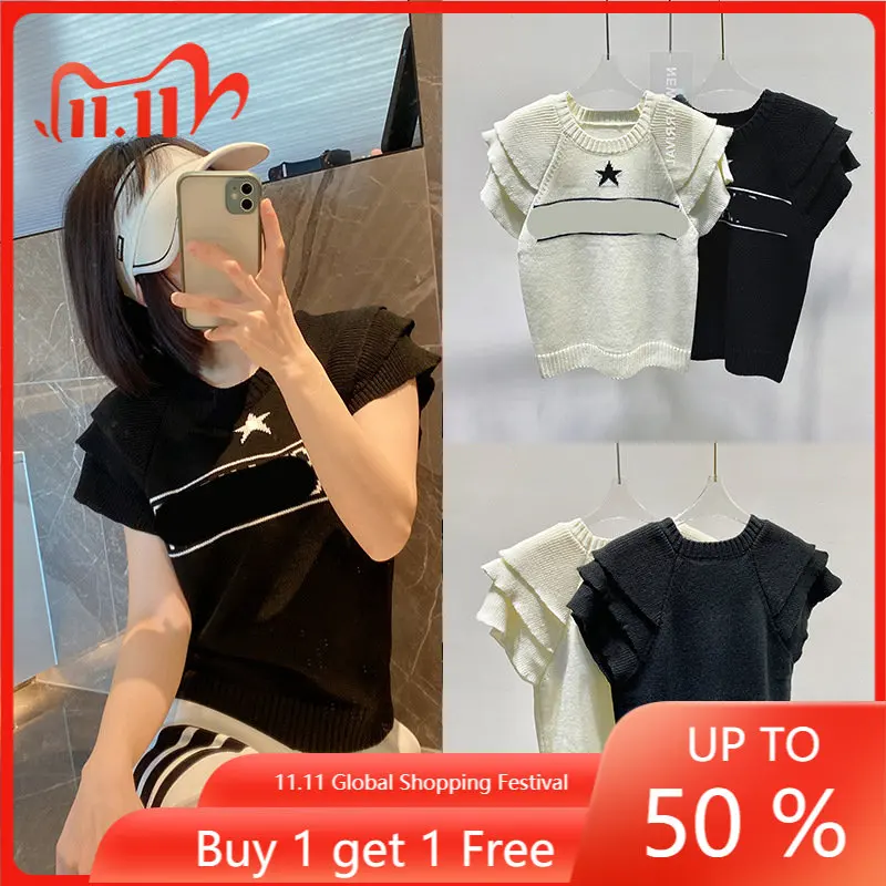 

Женская футболка с коротким рукавом, маленькая белая футболка с оборками и вышивкой в виде звезд, уникальная короткая трикотажная футболка на лето