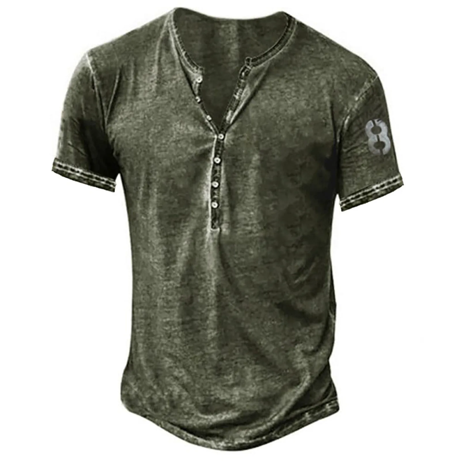 

2022 FEGKZLI Punk Style Vintage T Shirts Summer Short Sleeve T-shirt Button V-Neck Loose Tops Fashion Tee Men Streetwear