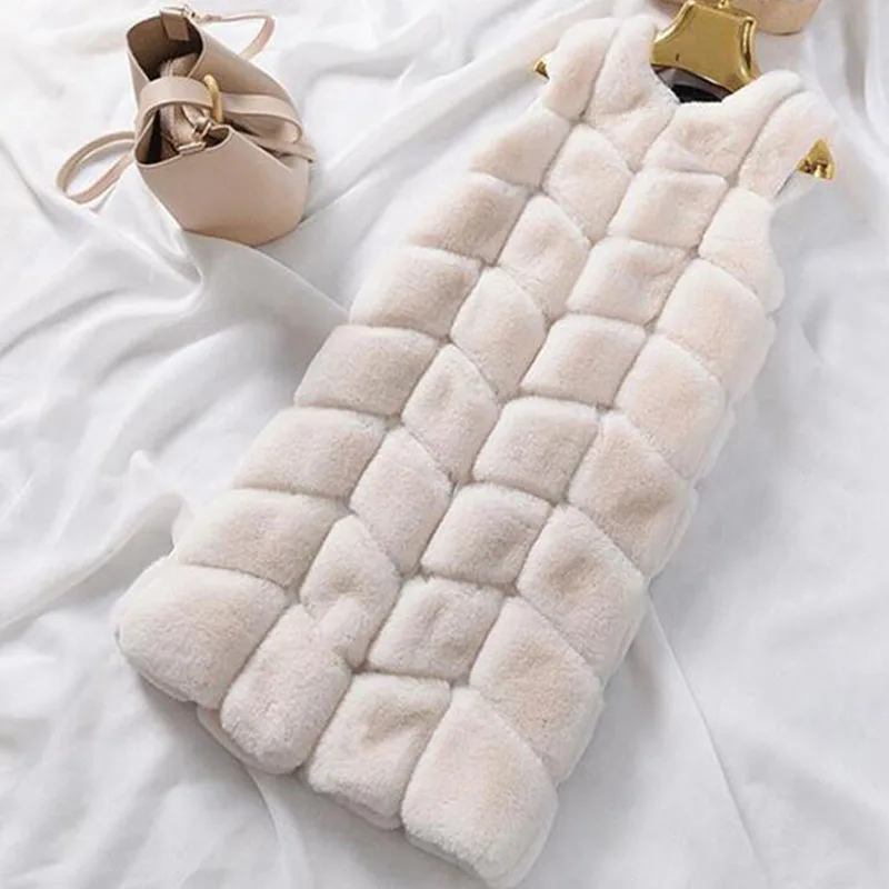 

Осень-зима 2023, теплый меховой жилет без рукавов, розовое пальто, женский новый жилет из искусственного кроличьего меха, женский длинный тонкий жилет из искусственного меха