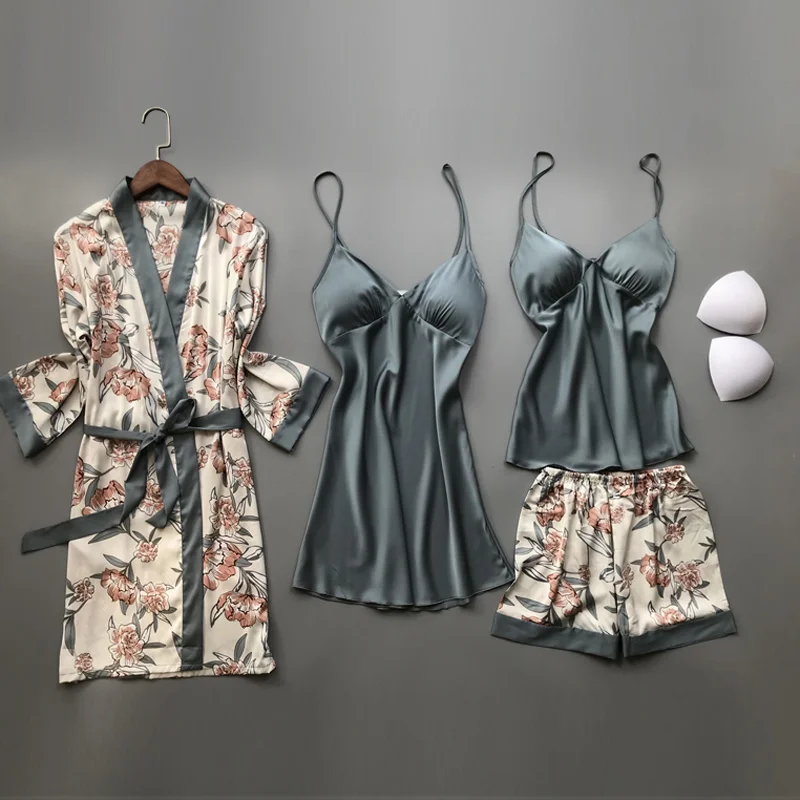 

Домашний костюм QWEEK, шелковые пижамы для женщин, одежда для отдыха с цветочным рисунком, летняя Пижама, атласная пижама, комплект из 2 предмет...