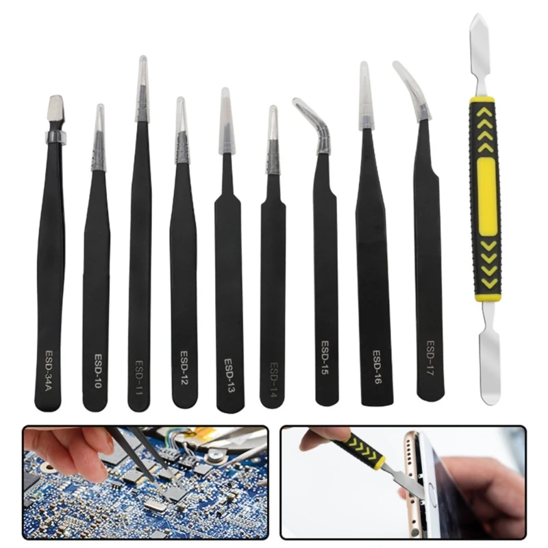 

Stainless Steel Anti-static Tweezers ESD Tweezers for Electronics Repair 40JE