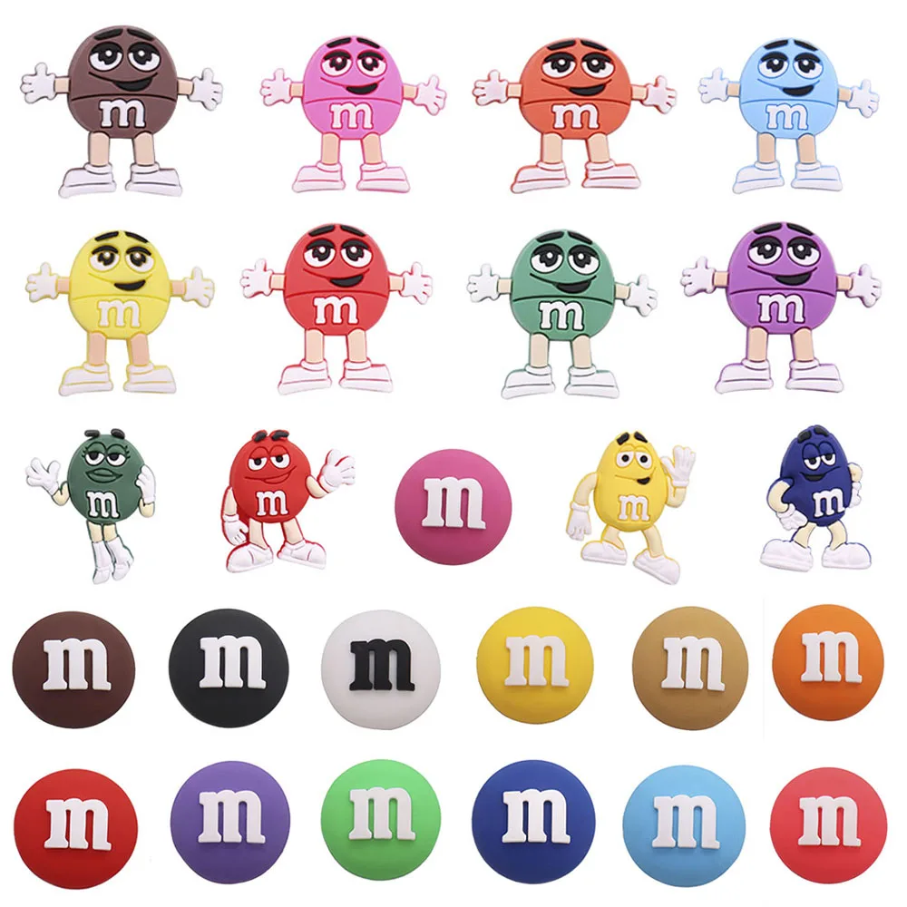 

1-13Pcs M&M Beans PVC Cartoon Shoe Charms Chocolate Smile Face DIY Wristbands Croc Jibz Buckle Decoration Kids Party Gift