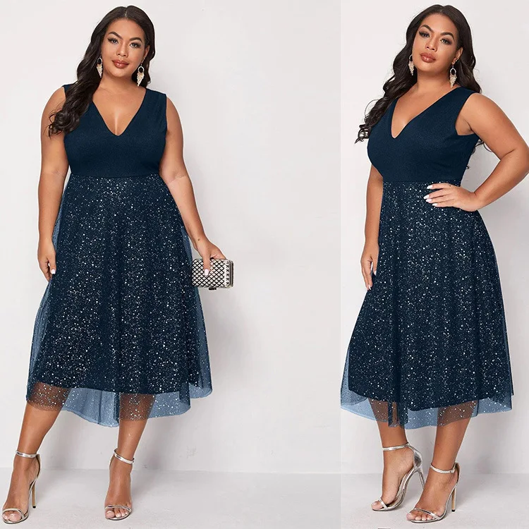 

2022 summer intellectual women's autumn large size mid-waist V-neck sexy blue slim polka dot dress