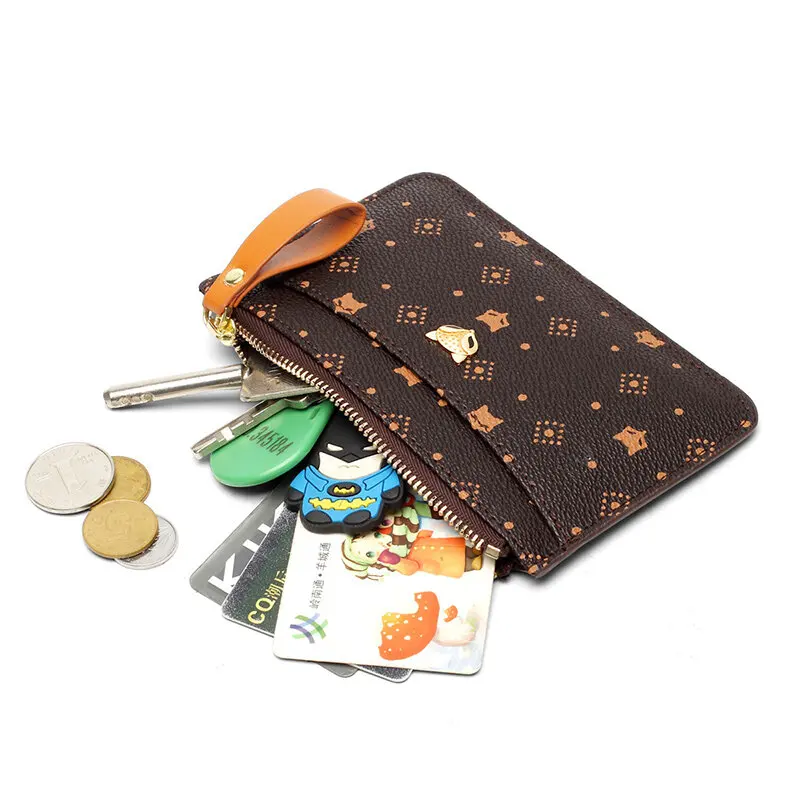 FOXER PVC Leather Card Holder Women Zipper Coin Packet Lady Key Bag Small Bus ID Card Wallet Light Thin Clutch Bag Fashion Purse