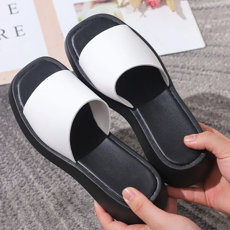 

Thick Bottom Sandals and Slippers Women's 2022 Summer New Fashion Simple Square Head Wedge Heel Slippers Women's Trend