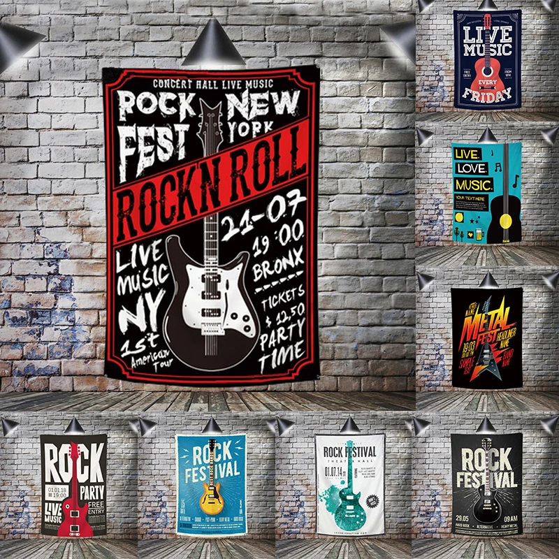 

Rock Roll Music Poster Flag Polyester 3*5FT 96*144CM Hang Home Decoration Wall Banner Metope Adornment 4 Grommets Custom