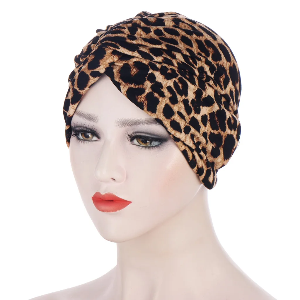 

Leopard Printed Turban Caps For Women Muslim Wrap Head Bonnet Hat Africain India Cap Twisted Inner Hijab Caps Turbante Mujer