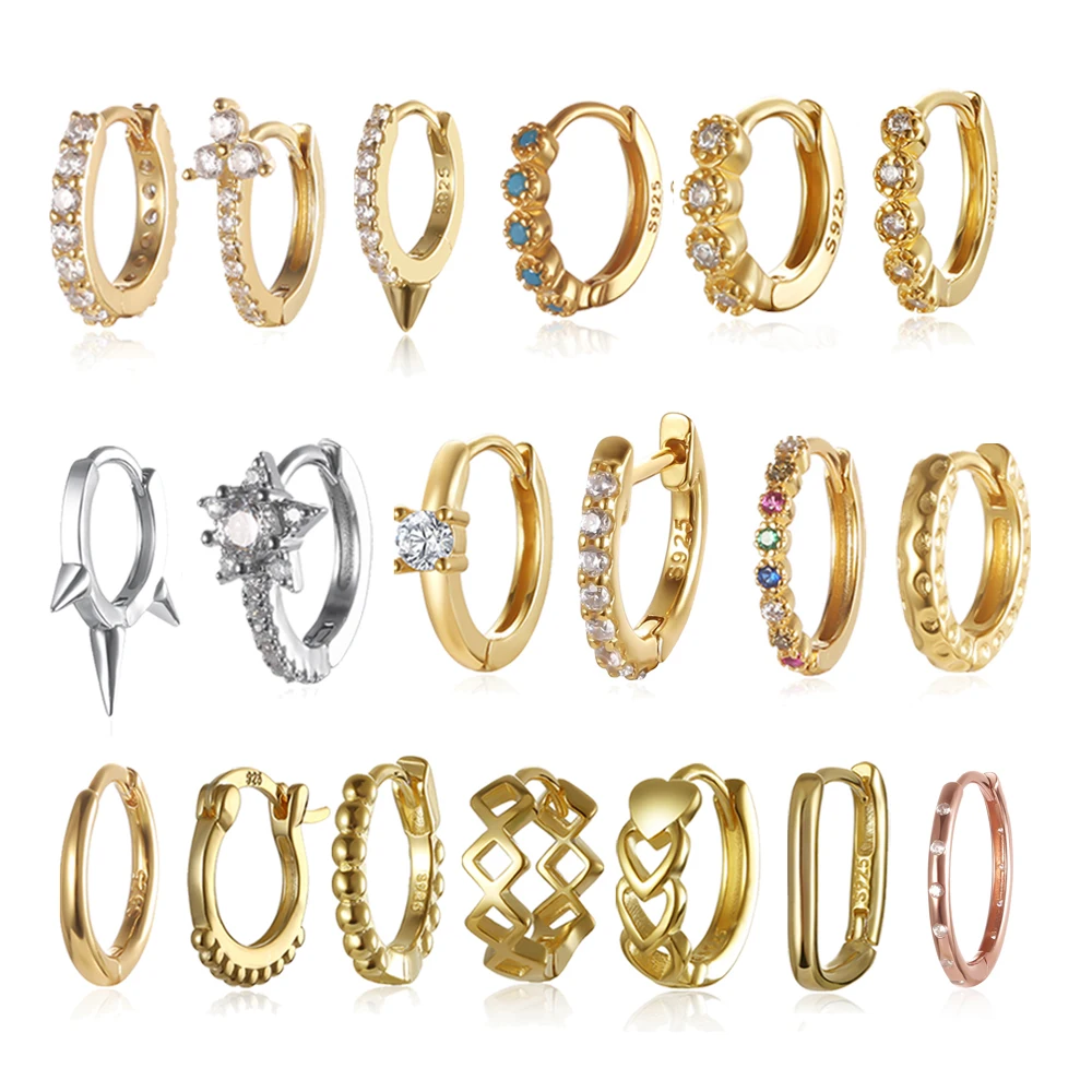 

Mini Round Hoop Earrings Silver 925 100% Unisex 18k Gold Color for Women Small Ear Bone Nail diamond Imitate Piercing Jewels