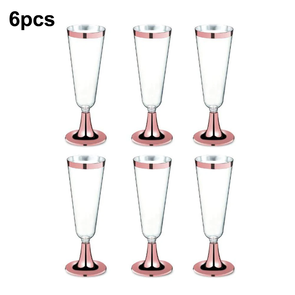 

6Pcs/Set Disposable Red Wine Glass Plastic Champagne Flutes Glasses Cocktail Goblet Wedding Party Supplies Bar Drink Cup 150ml