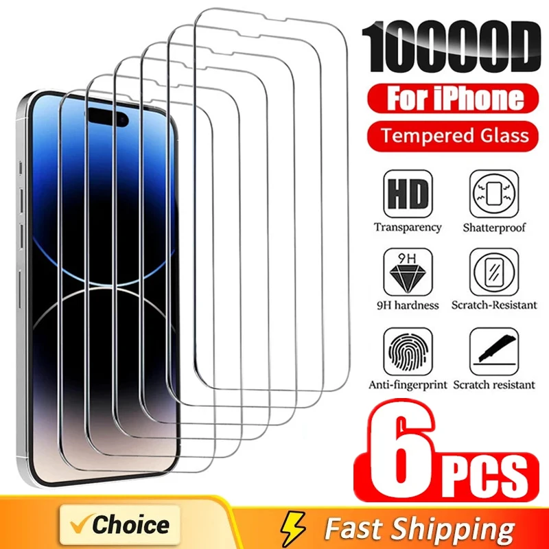 6 шт. 8K закаленное стекло для IPhone 15 13 11 12 14 Pro Max Mini Защита экрана X XR XS MAX SE 7 8 Plus