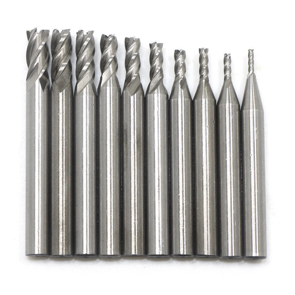 

10pcs Pitch Wear Resistant Kit Long Life CNC Tool Drill Bit Deep Hole Durable End Spiral 4 Flute Cutter Straight Shank Milling