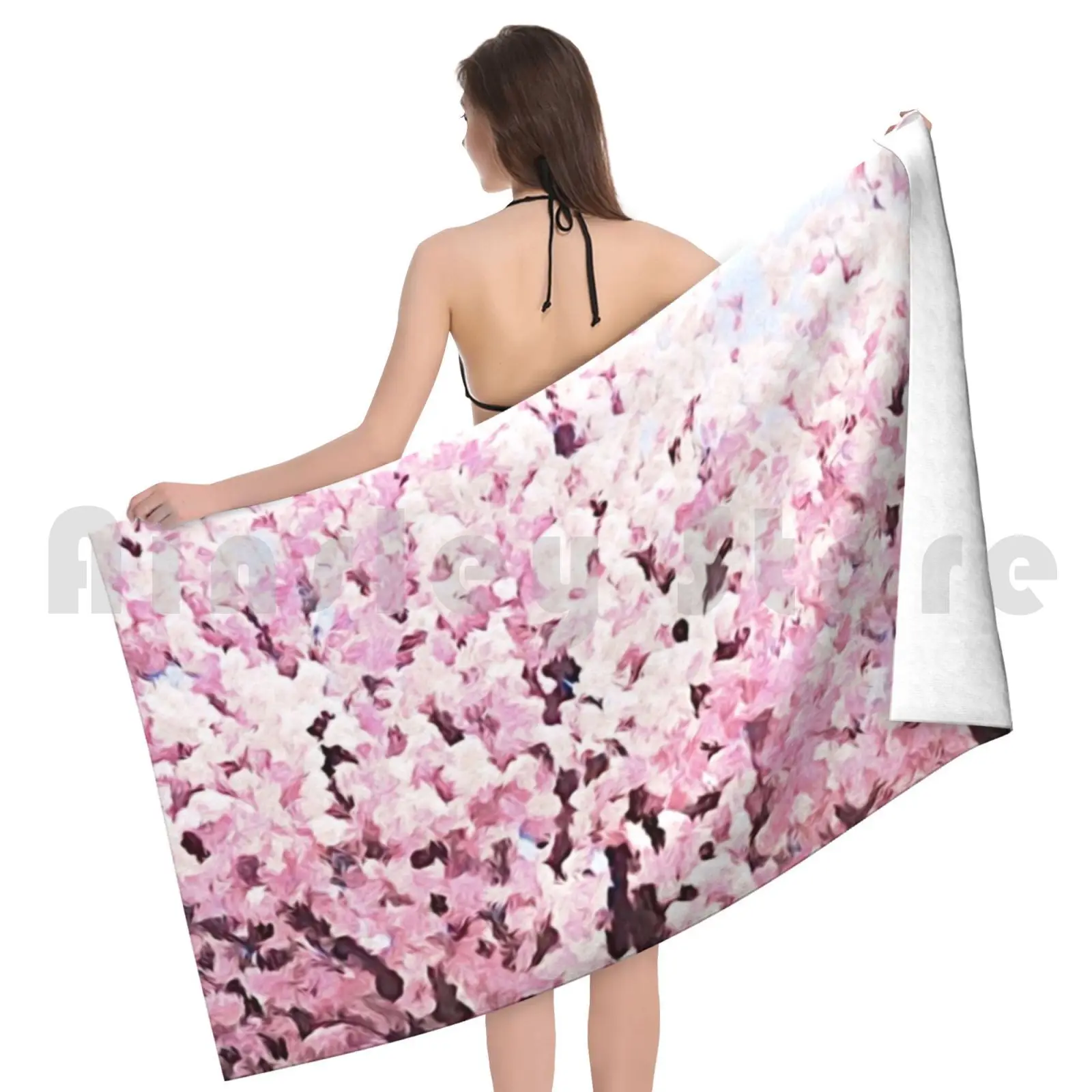 Полотенце на заказ с изображением цветущей вишни |