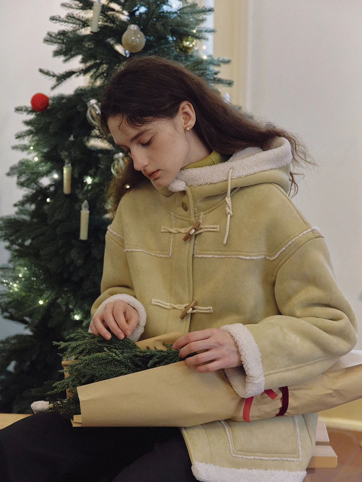 GUOE Сибирский лес верхняя одежда средней длины из овечьей шерсти и меха со