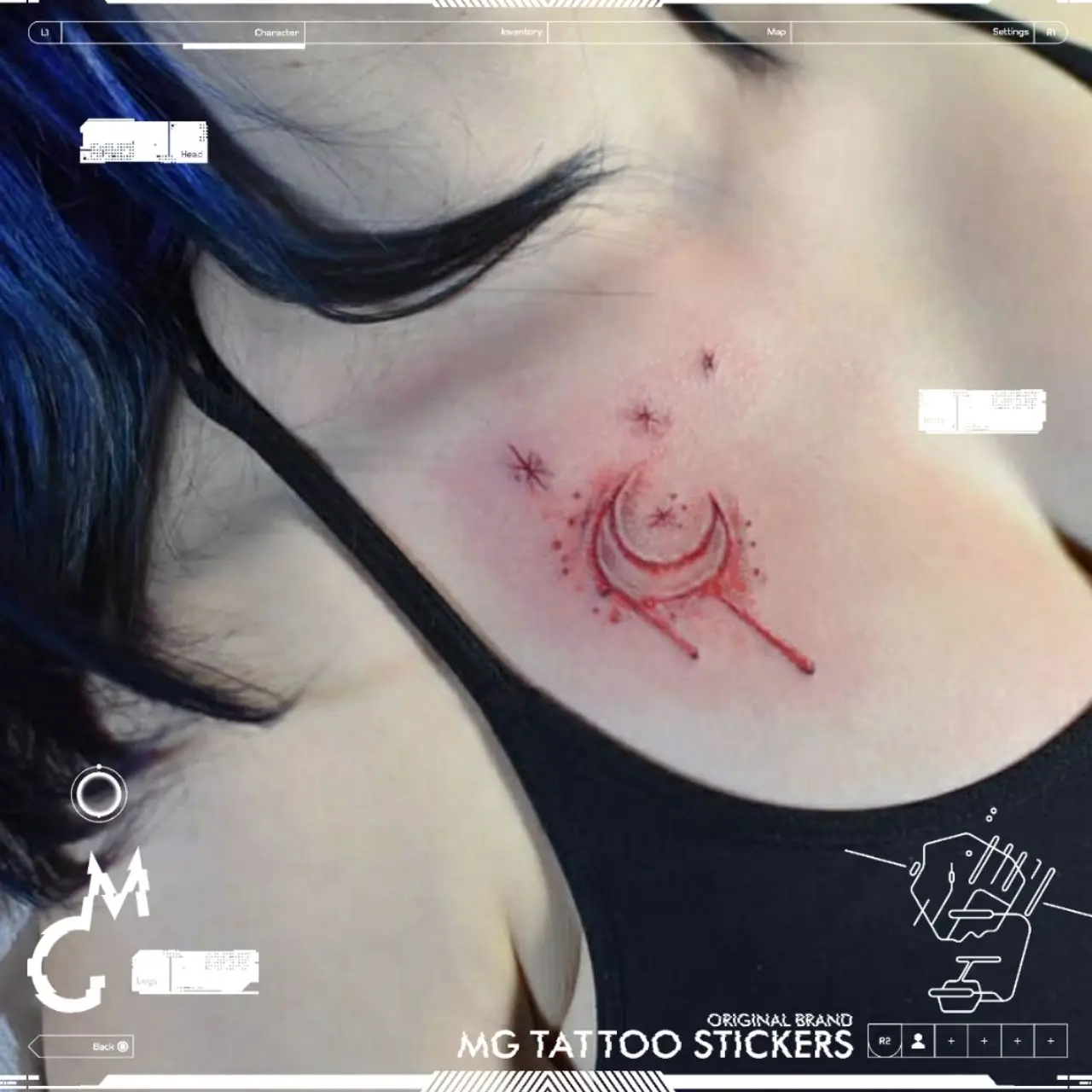 

Временные татуировки с красной кровью и луной, татуировки, наклейки, новая луна, запястье, татуировка на руку, водонепроницаемые готические художественные татуировки, стойкие временные татуировки