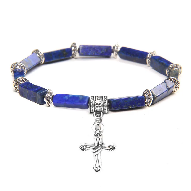 

Natural Lapis Lazuli Tiger Eye Stone Pendant Fashion Cross Pendant Bracelet Christian Cross Yoga Women Jewelry
